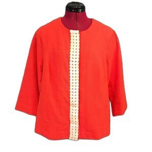 Coldwater Creek Textured Blazer Women's Size 16 Orange 3/4 Sleeves Button Detail